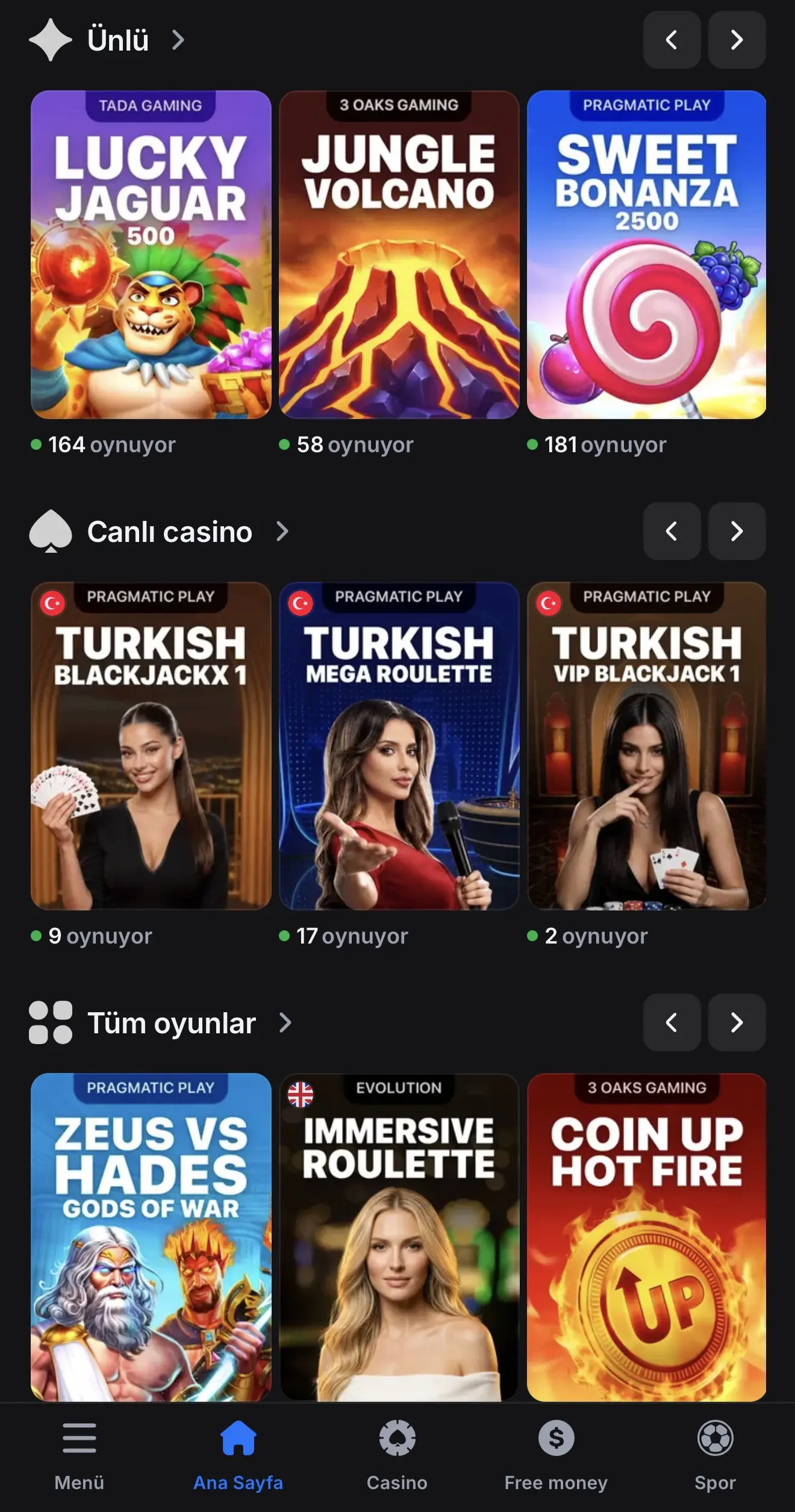 Tarafbet mobil casino, slot oyunları ve canlı casino arayüzü